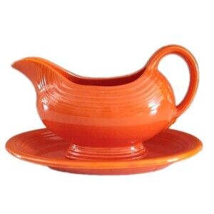 Vintage Fiesta Red Sauce/Gravy Boat & Oval Platter Homer Laughlin Art Deco